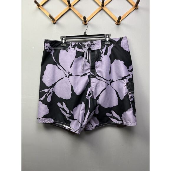 Joe Boxer Trunks Mens XL‎ Purple Black Swim Trunks Board Shorts Floral Lined - Picture 1 of 7